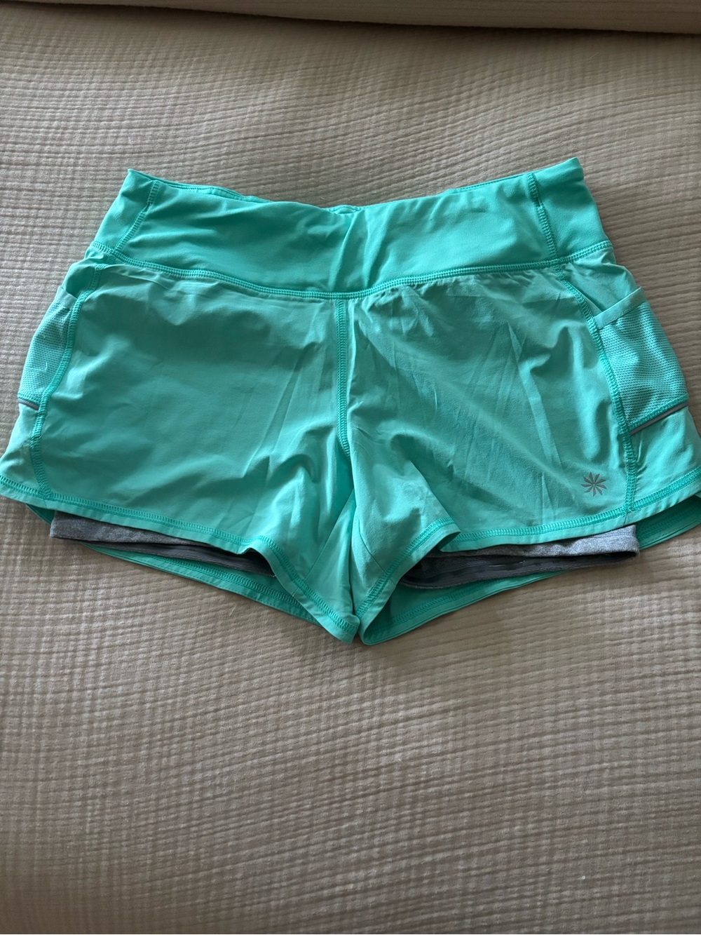 Athleta Aqua Teal Double-Layer Athletic Shorts